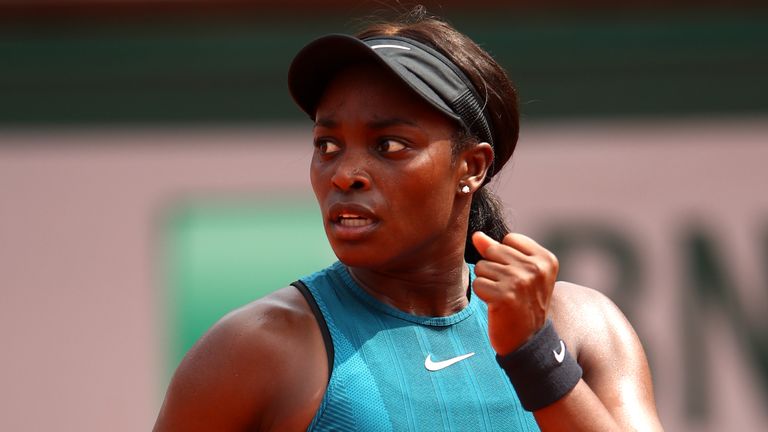 Sloane Stephens celebrates during an impressive first set performance Simona Halep defeats Sloane Stephens to win maiden Grand Slam at French Open | Tennis News Simona Halep defeats Sloane Stephens to win maiden Grand Slam at French Open | Tennis News