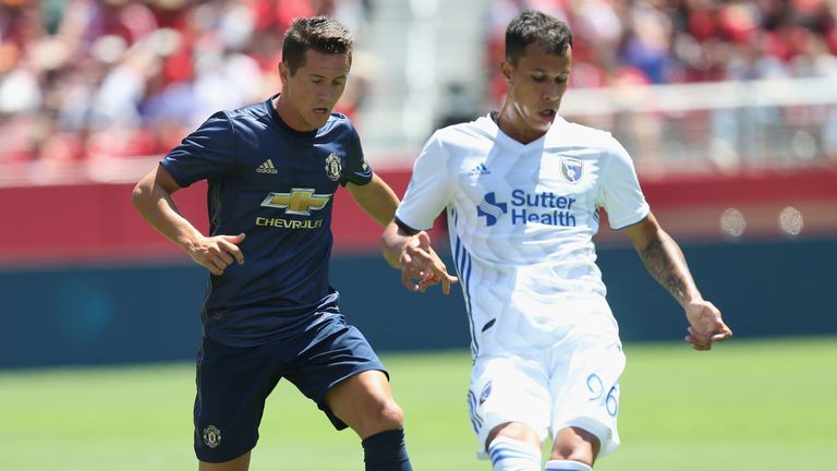 Ander Herrera in action with Luis Felipe of San Jose Earthquakes