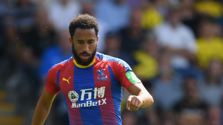 Andros Townsend wears Crystal Palace's new home kit in a pre-season friendly against Oxford United
