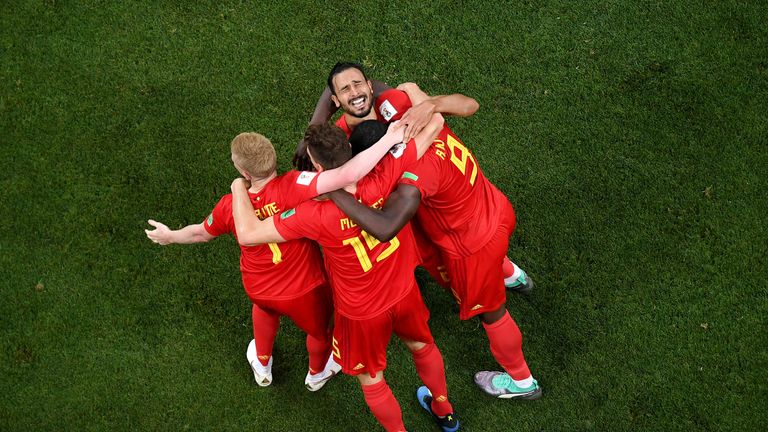 Nacer Chadli celebrates after scoring Belgium's winner against Japan