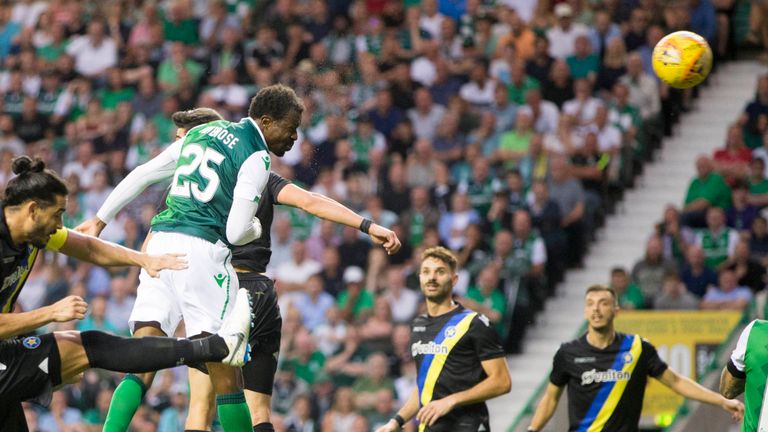 Efe Ambrose scores for Hibernian during their Europa League qualifier