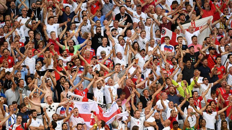   English fans show their support against Sweden at Samara Arena 