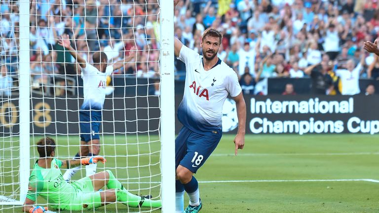   Fernando Llorente celebrates after having scored against the Roma 