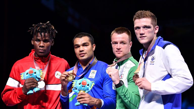 John Docherty (R) picked up a bronze medal at the Gold Coast Commonwealth Games