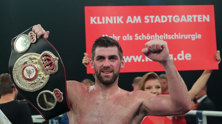 Rocky Fielding celebrates winning the WBA world super-middleweight title
