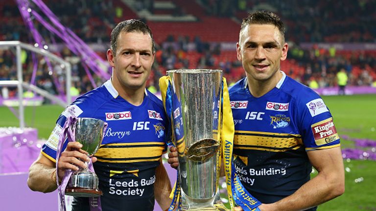 Kevin Sinfield (r) won seven Super League Grand Finals with Leeds Rhinos