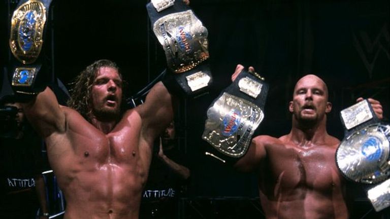 Long-time rivals Triple H and 'Stone Cold' Steve Austin held the tag-team titles in 2001