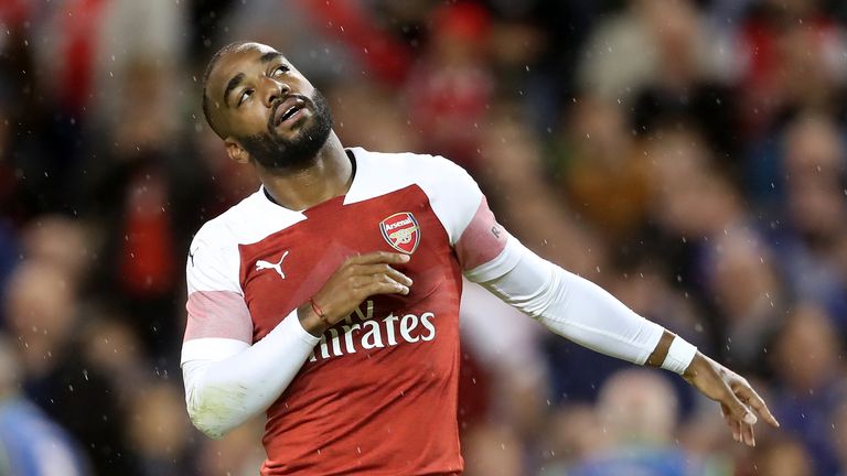 Alexandre Lacazette celebrates Arsenal's equaliser