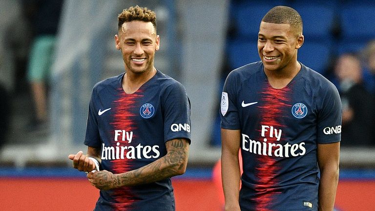 Kylian Mbappe (R) was on target alongside Neymar