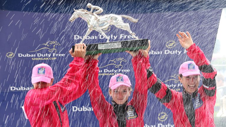 The Girls Team celebrate their Shergar Cup success