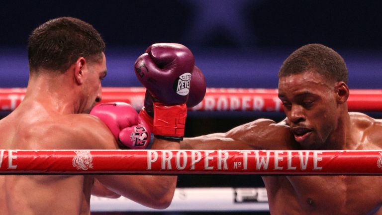 Spence Jr lands a shot with his right on the chin of Garcia