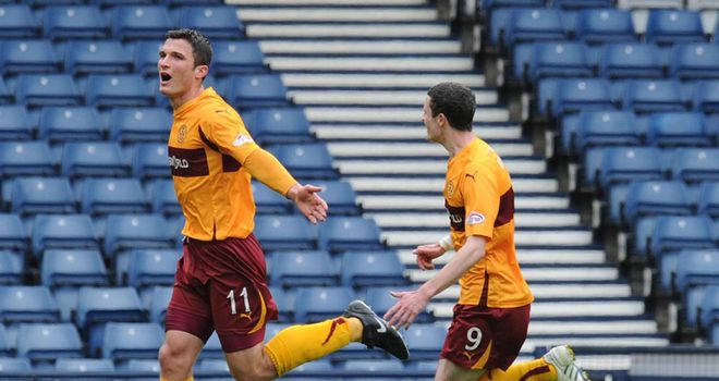 Sutton: Celebrates his goal for Motherwell