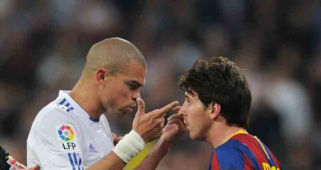 Pepe and Messi: Set to go head-to-head again at the Bernabeu