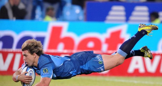 Olivier: crosses the try-line in the closing stages of the first half