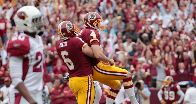 Washington Redskins' kicker Graham Gano reacts after missing a field goal  during the second quarter against the Tampa Bay Buccaneers at FedEx Field  in Landover, Maryland on December 12, 2010. UPI/Kevin Dietsch