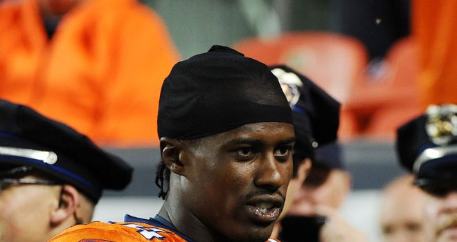 Denver Broncos wide receiver Brandon Lloyd looks on against the