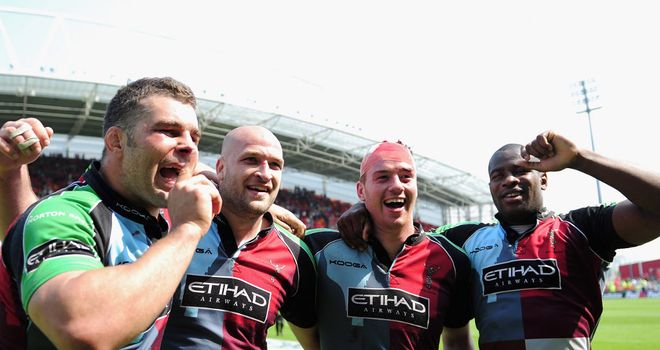 Quins return: Nick Easter (left) is back on domestic duty after World Cup