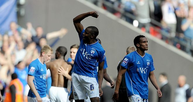 Craig Westcarr: Celebrates Chesterfield's second against Swindon at Wembley