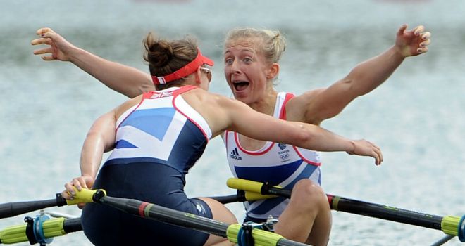 Katherine Copeland and Sophie Hosking celebrate after creating history
