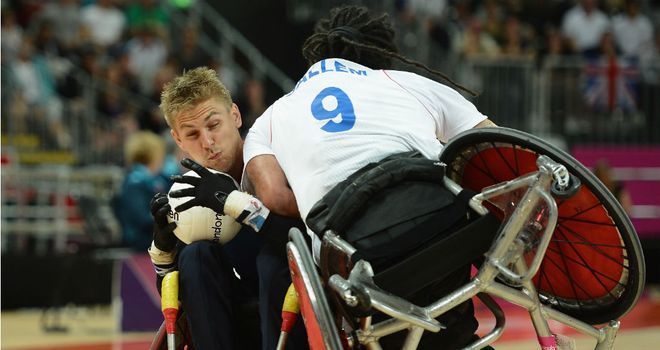 Steve Brown: taking the hit in wheelchair rugby!