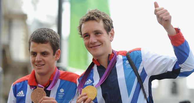 Brownlee brothers: Show off their medals during the athletes parade