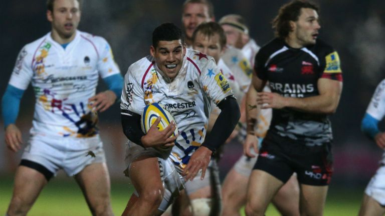 Josh Matavesi on the charge for Worcester