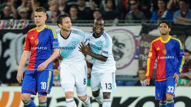 Frank Lampard and Victor Moses celebrate after the latter gives Chelsea the lead against Basel