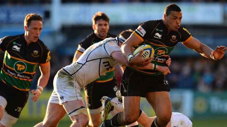 Northampton centre Luther Burrell bursts through the Sale defence