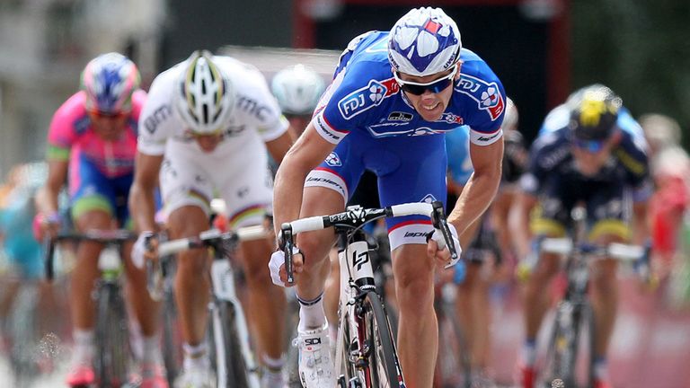 Arnaud Demare powered clear of Philippe Gilbert in the closing stages