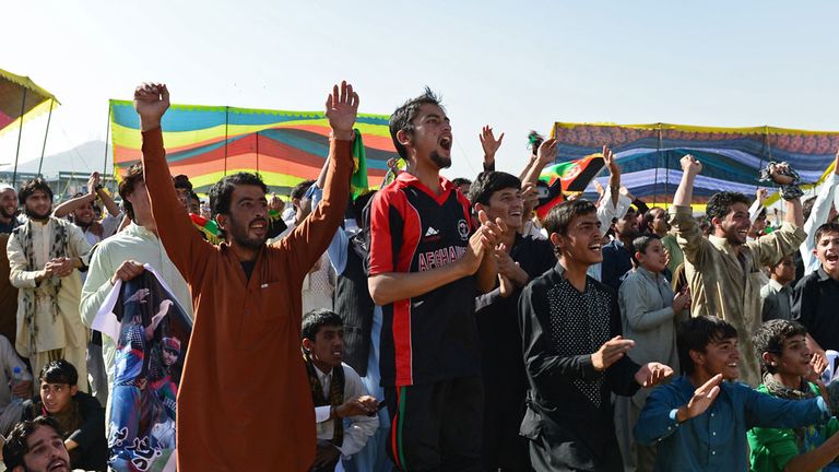 Afghanistan supporters in Kabul watched the victory on a big screen