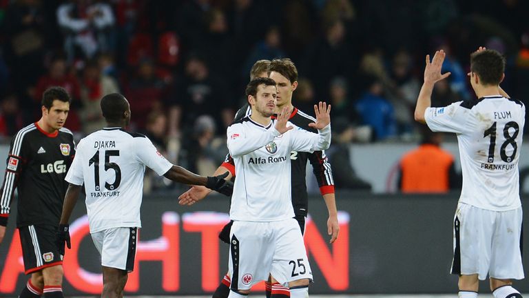 Eintracht Frankfurt celebrate against Bayer Leverkusen