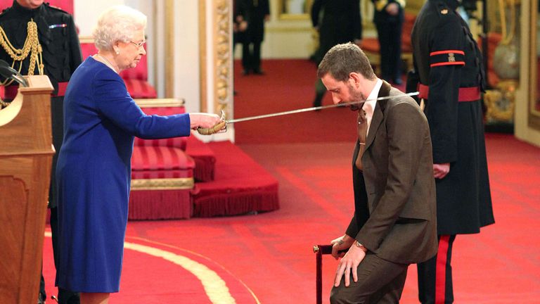 Bradley Wiggins was knighted at a ceremony on Tuesday