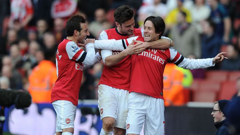 Tomas Rosicky celebrates scoring Arsenal's third goal of the day