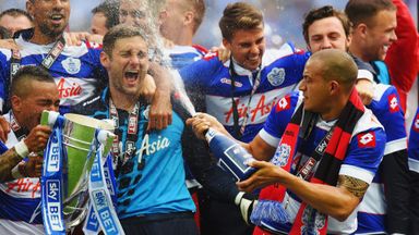 Bobby Zamora (R) of QPR celebrates with goalkeeper Rob Green