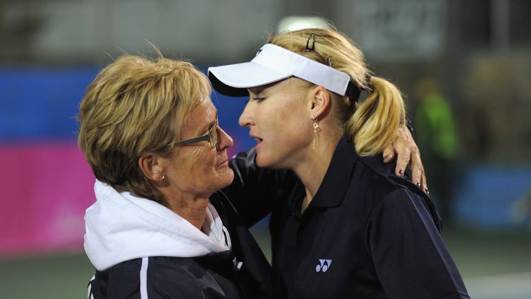 Elena Baltacha with Fed Cup captain Judy Murray in 2012