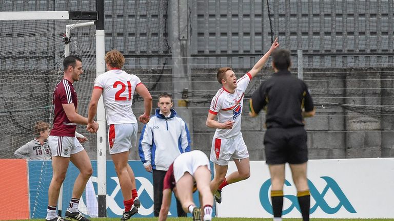 Ryan Burns celebrates after finding the net against Westmeath last year