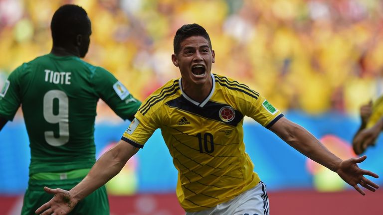 James Rodriguez: Celebrates scoring Colombia's opener