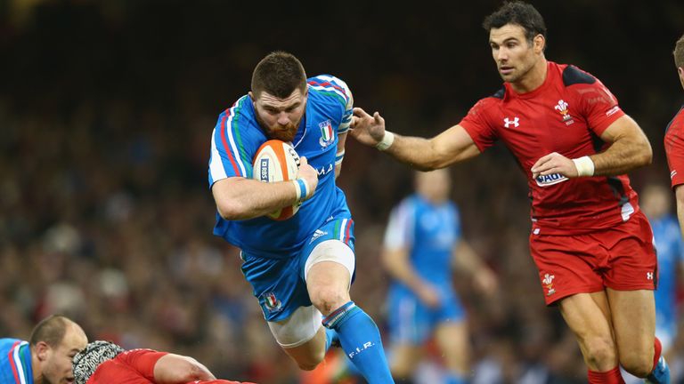 Michele Rizzo on the charge for Italy against Wales in the Six Nations