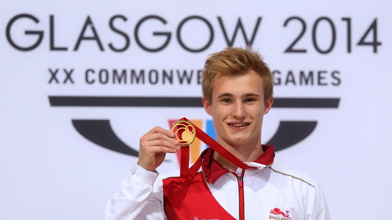 Jack Laugher: Poses with the gold medal after winning the men's 1m springboard title