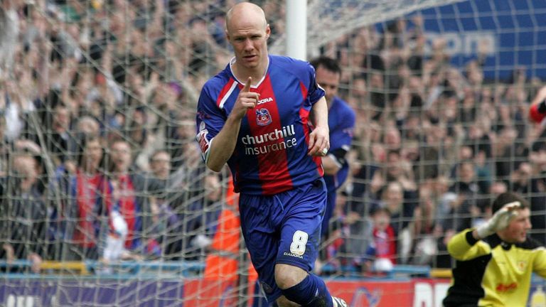 Andrew Johnson celebrates scoring for Palace at Selhurst Park in April 2006