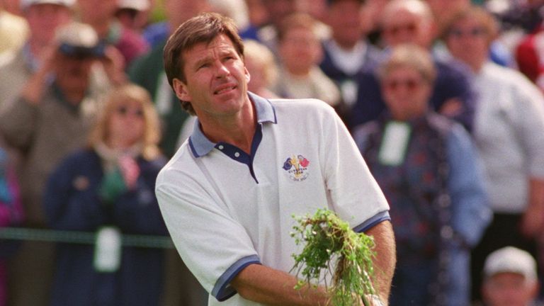 Nick Faldo clipped a wedge to five feet and holed the winning putt to beat Curtis Strange