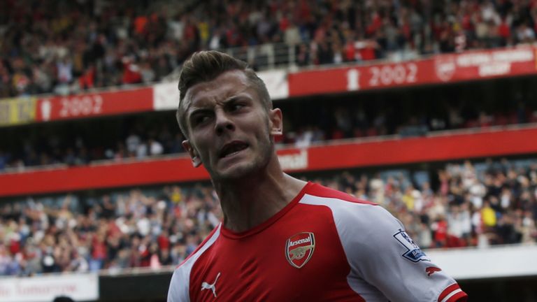 Arsenal's Jack Wilshere celebrates scoring against Man City