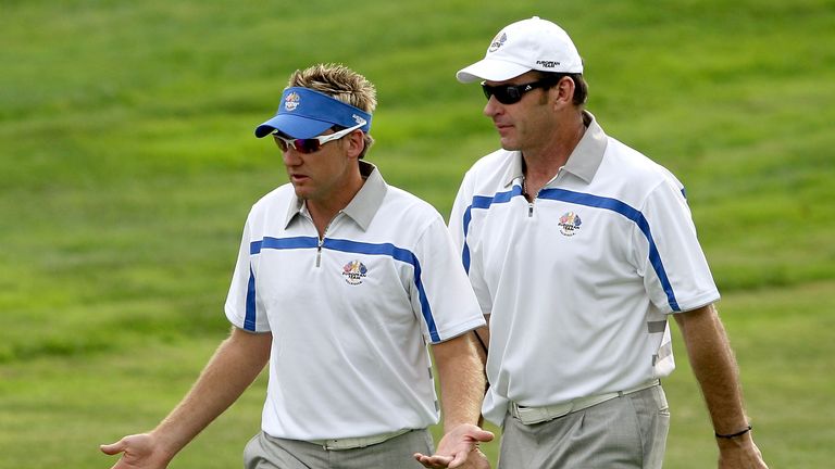 Ian Poulter and Nick Faldo deep in discussion during the 2008 Ryder Cup at Valhalla