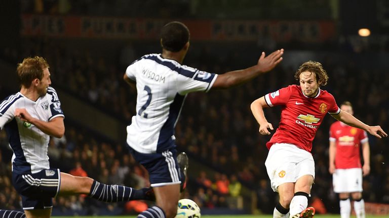Manchester United's Daley Blind scores a late equaliser at the Hawthorns