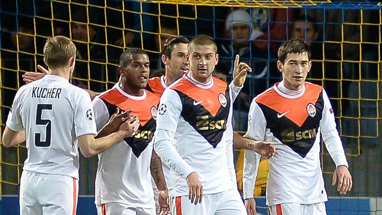 Shakhtar Donetsk's players celebrate after huge win at BATE Borisov