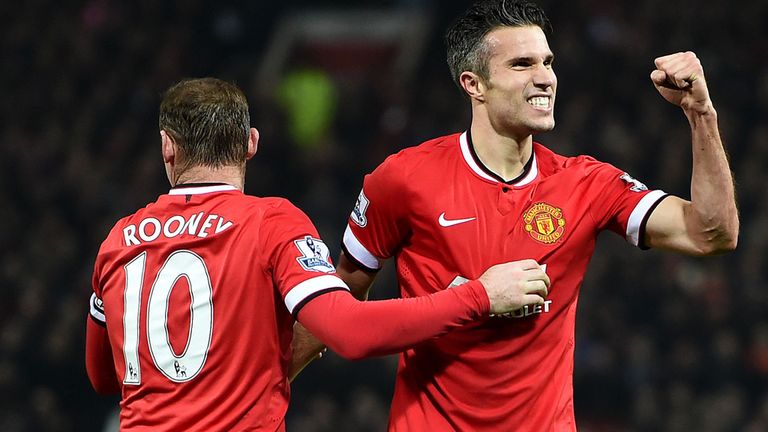 Robin Van Persie celebrates scoring against Hull.