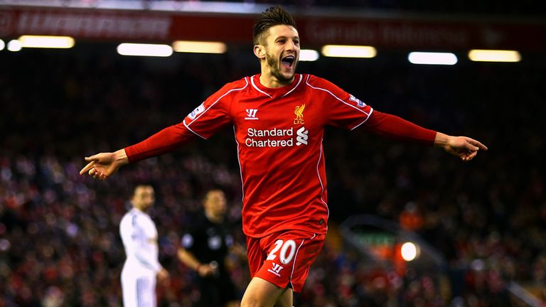 Adam Lallana: Celebrates his first goal at the Kop end