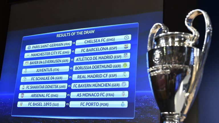 A board shows the round-of-16 ties
