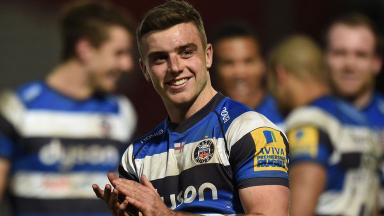 Bath's George Ford celebrates his team's win in Kingsholm
