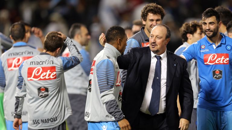 Napoli celebrate winning the penalty shootout against Juventus in the Italian Super Cup